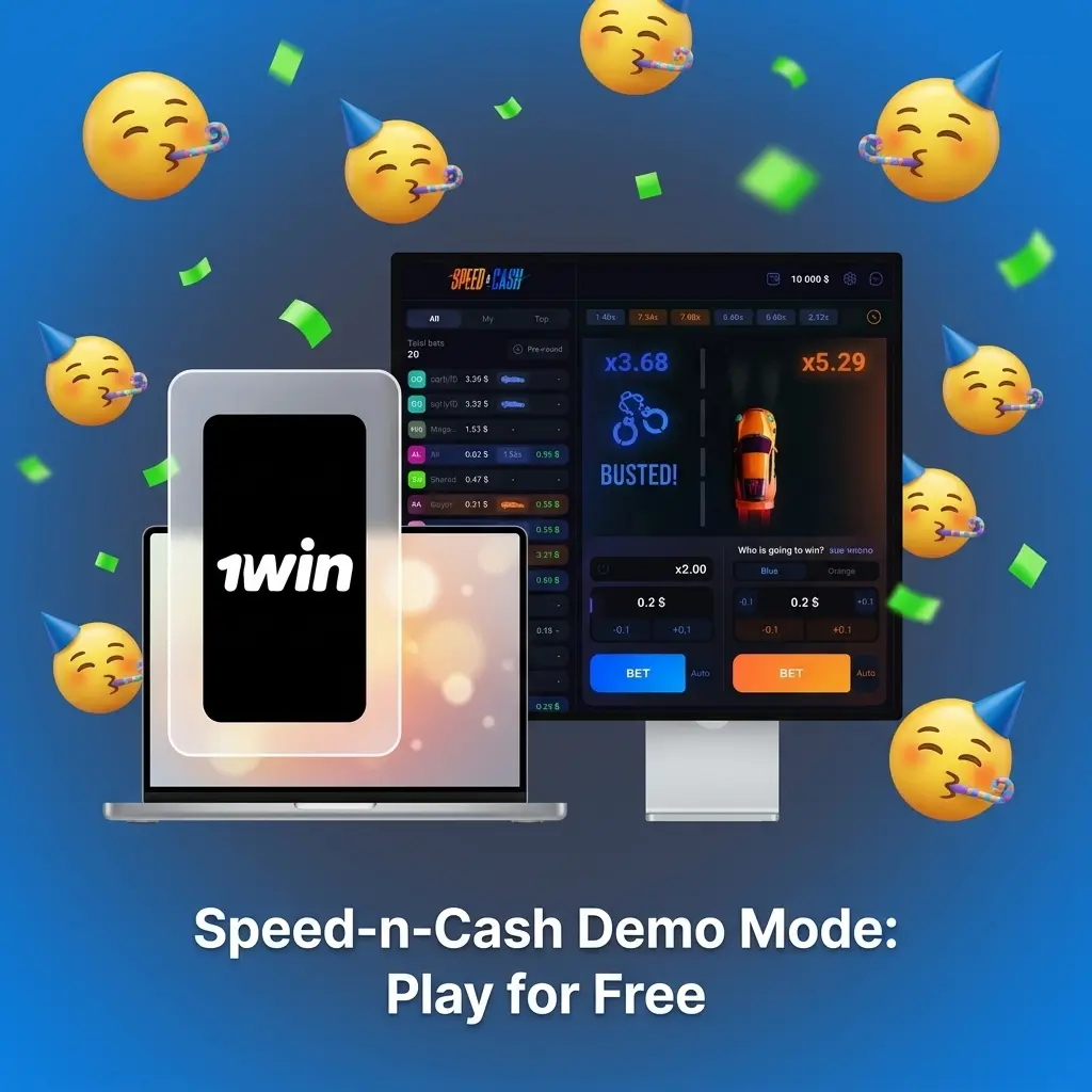 Speed-n-Cash demo mode gameplay showing free play option with virtual credits and multiplier feature on 1win